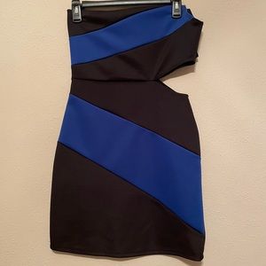 black and blue one shoulder dress